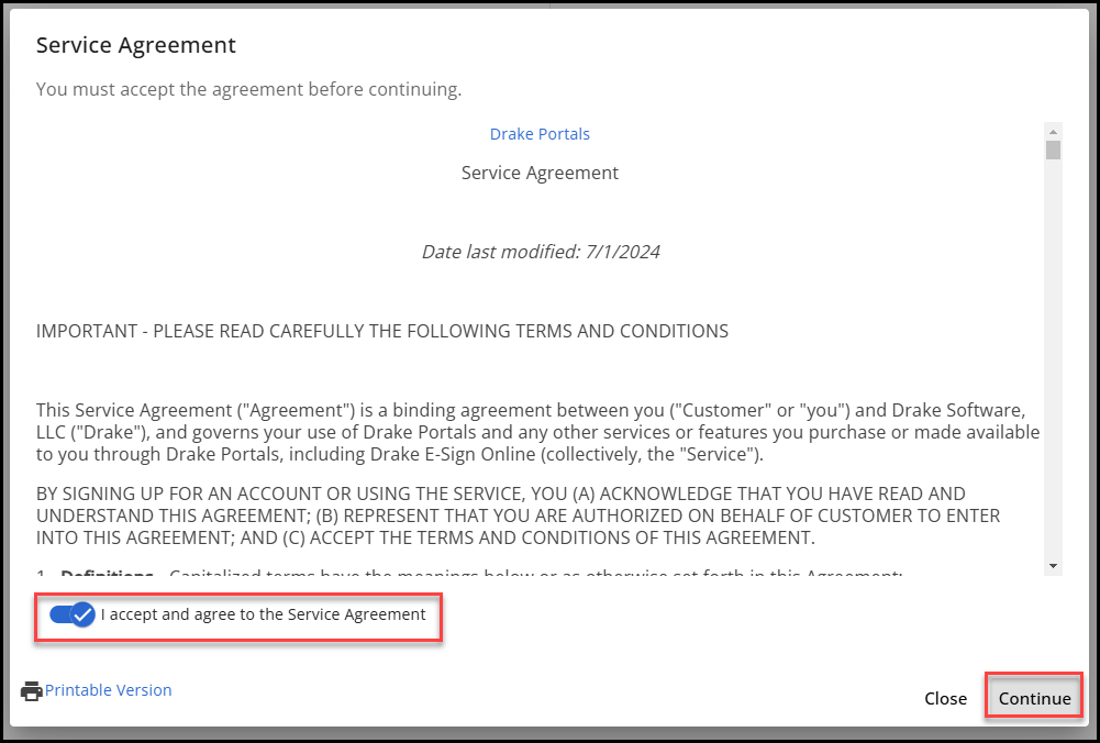 Image showing the service agreement.